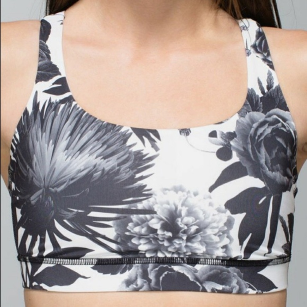 NWOT Black/White Floral Lululemon Energy Bra